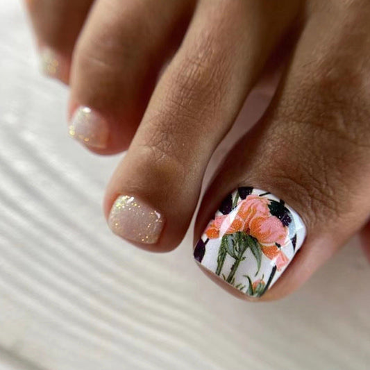 Summer Sweet-Cool Flower Toe Nails, Shimmering and Stylish