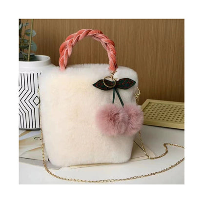 Faux Rabbit Fur Cherry Bag, Cute Ladies' Tote