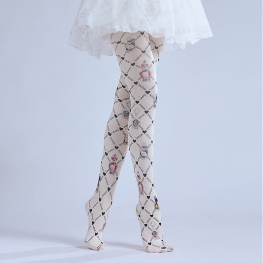 Rhombus Grid Pattern Printed Perfume Bottle Pattern Leggings Cute COS Pantyhose