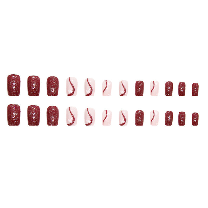 Square Flash Cherry Red Nails, Heart Pattern, Ins Style, Wholesale-Homeunderwear