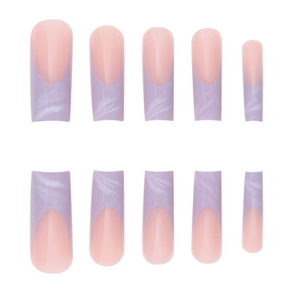 Purple French Marble Nails, Long Wearable Extensions