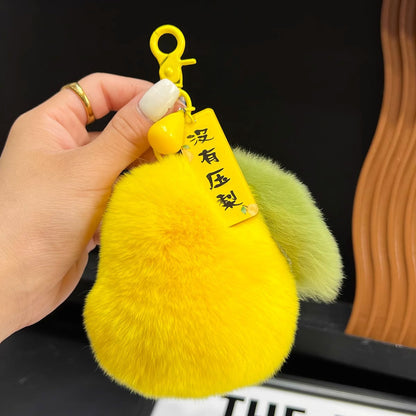 Cute Real Rabbit Fur Pear Keychain - Bag Charm