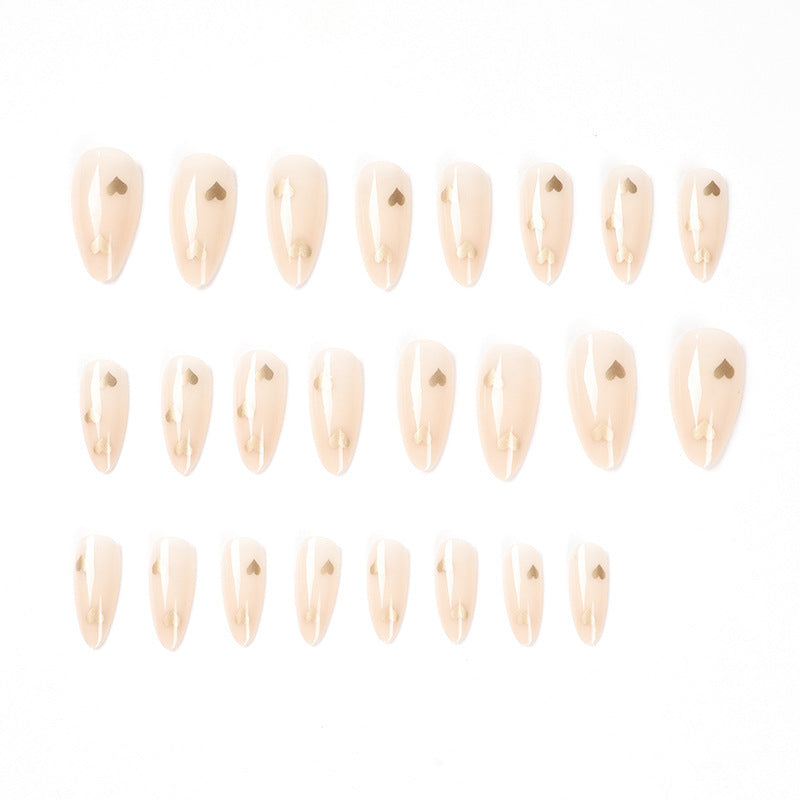 Almond French Nude Heart Fall Nails - Removable Nail Tips