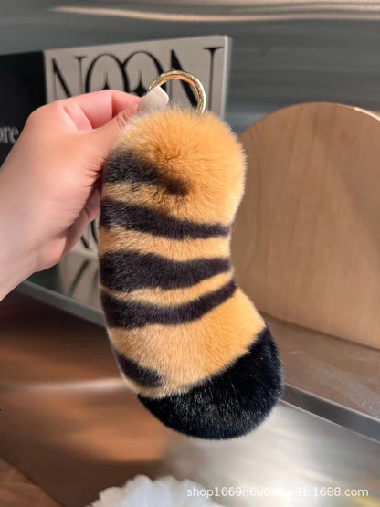 Cute Otter Rabbit Fur Tiger Tail Keychain Plush Gift