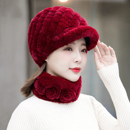 Warm Real Rabbit Fur Cap & Scarf Set - Stylish Winter Wear