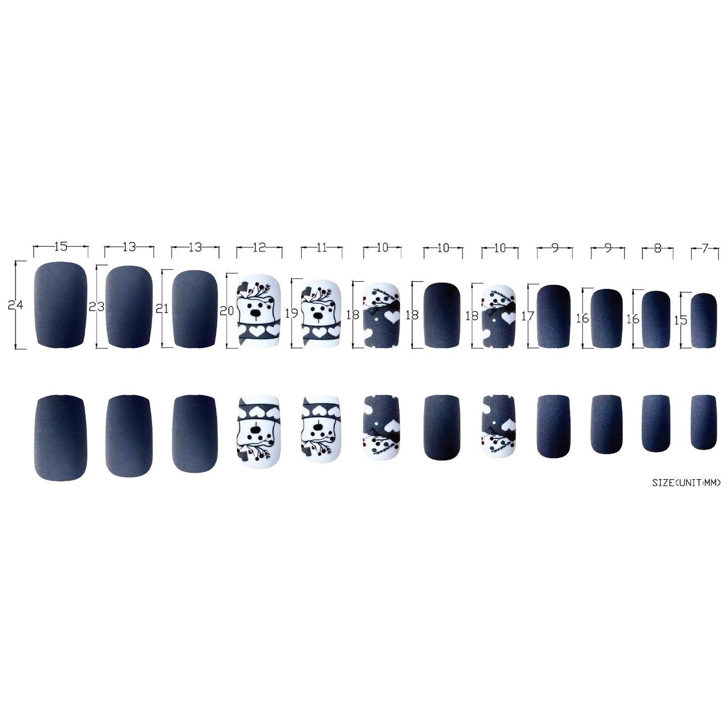 Grey Matte Short Square Nails with Polar Bear and Christmas Tree Designs