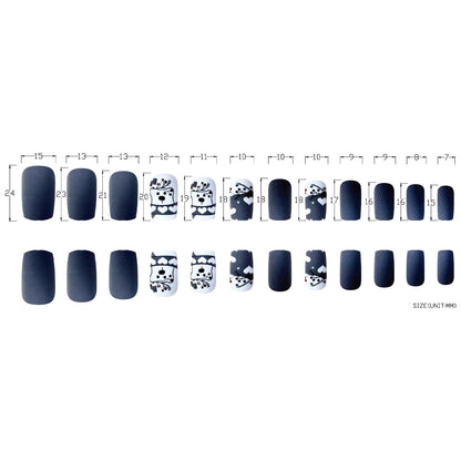 Grey Matte Short Square Nails with Polar Bear and Christmas Tree Designs