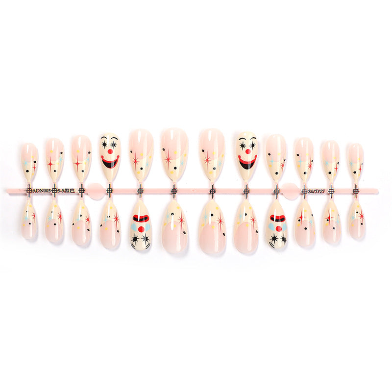 Clown Mask Print Almond Nails - Detachable Nail Stickers