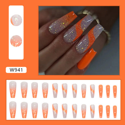 Long Ballet Flashy Orange Gradient Nails, Sweet Style