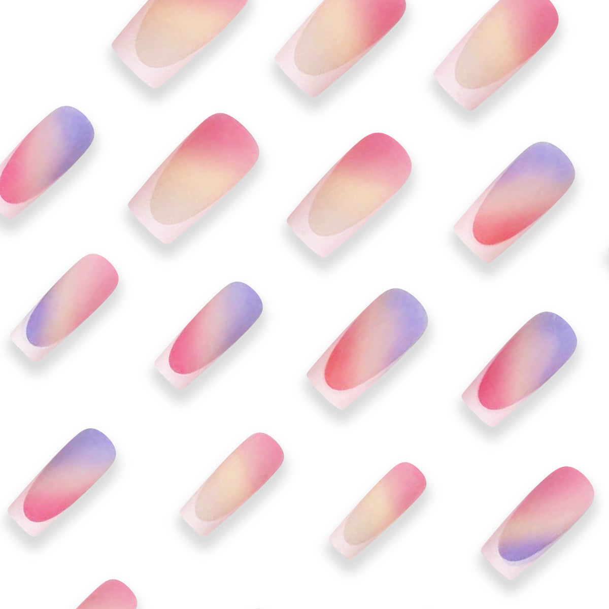 White French Ombre Rainbow Matte Nail Tips