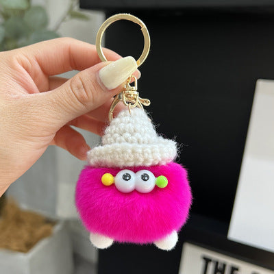 Cute Real Rabbit Fur Coal Ball Keychain Bag Charm