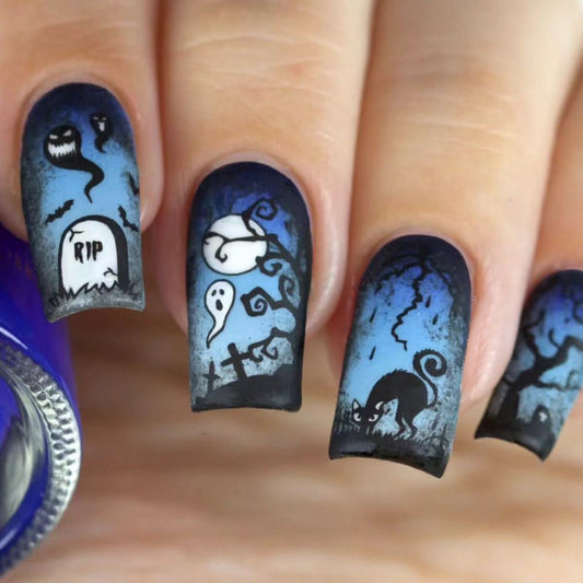 Halloween Matte Square Nails with Horror Design