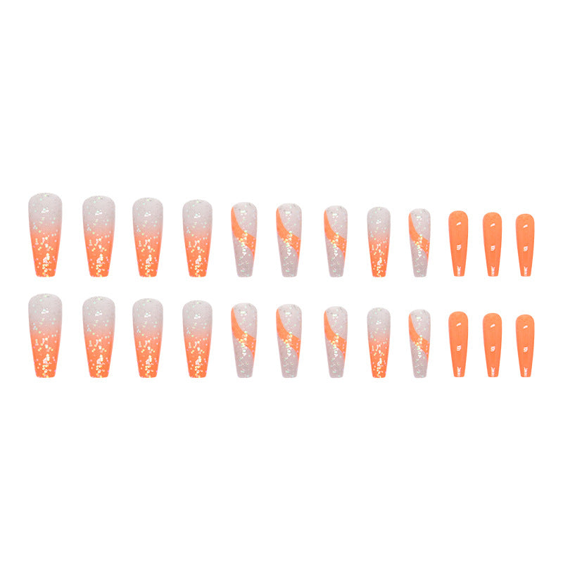 Long Ballet Flashy Orange Gradient Nails, Sweet Style