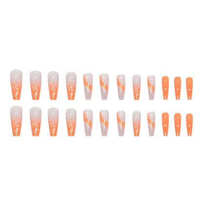 Long Ballet Flashy Orange Gradient Nails, Sweet Style