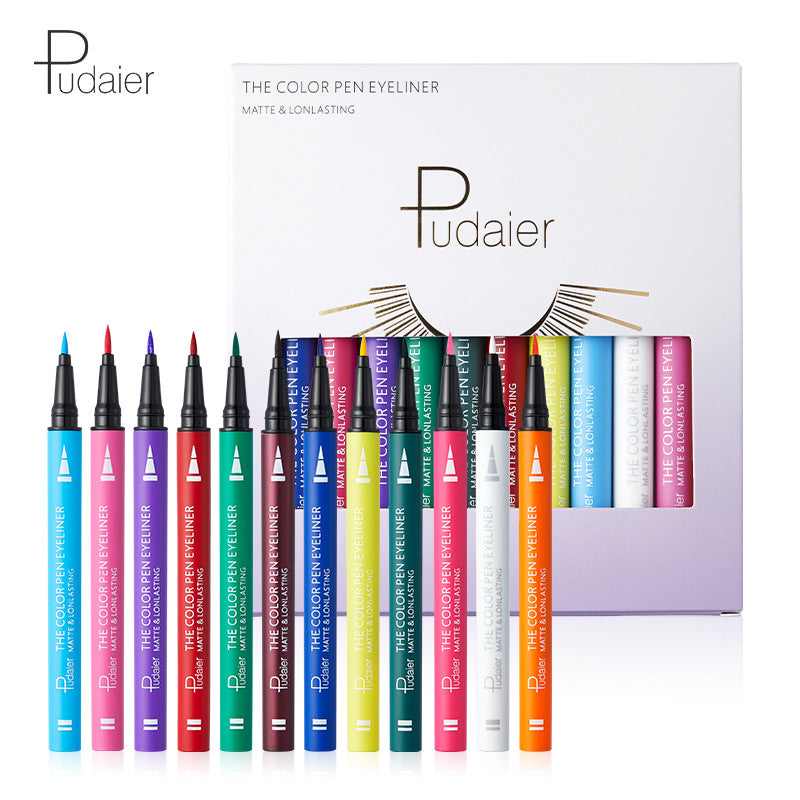 Pudaier 12-Color Liquid Eyeliner - Smudge-Proof, Long-Lasting, Matte Finish