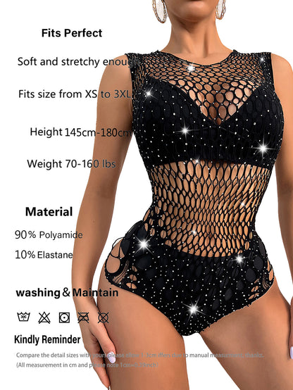 Sexy Hot Diamond Fishing Net One-piece Erotic Underwear Bright Diamond Net Underwear