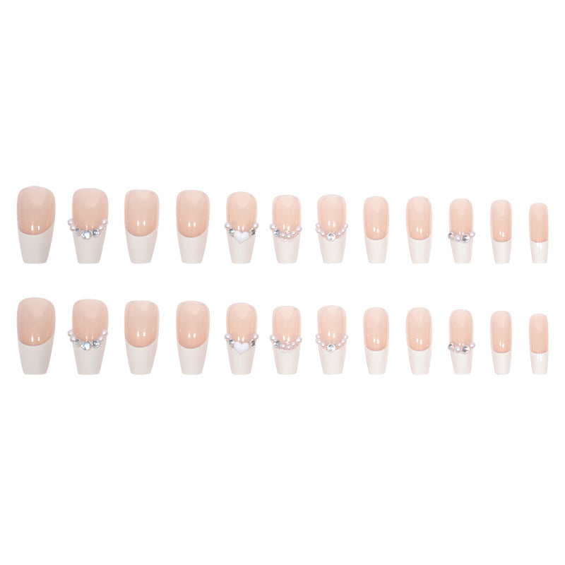 Mid-Length Ballet White Heart French Nail Extensions