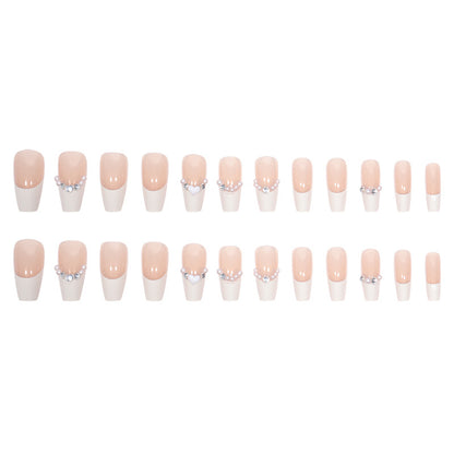 Mid-Length Ballet White Heart French Nail Extensions