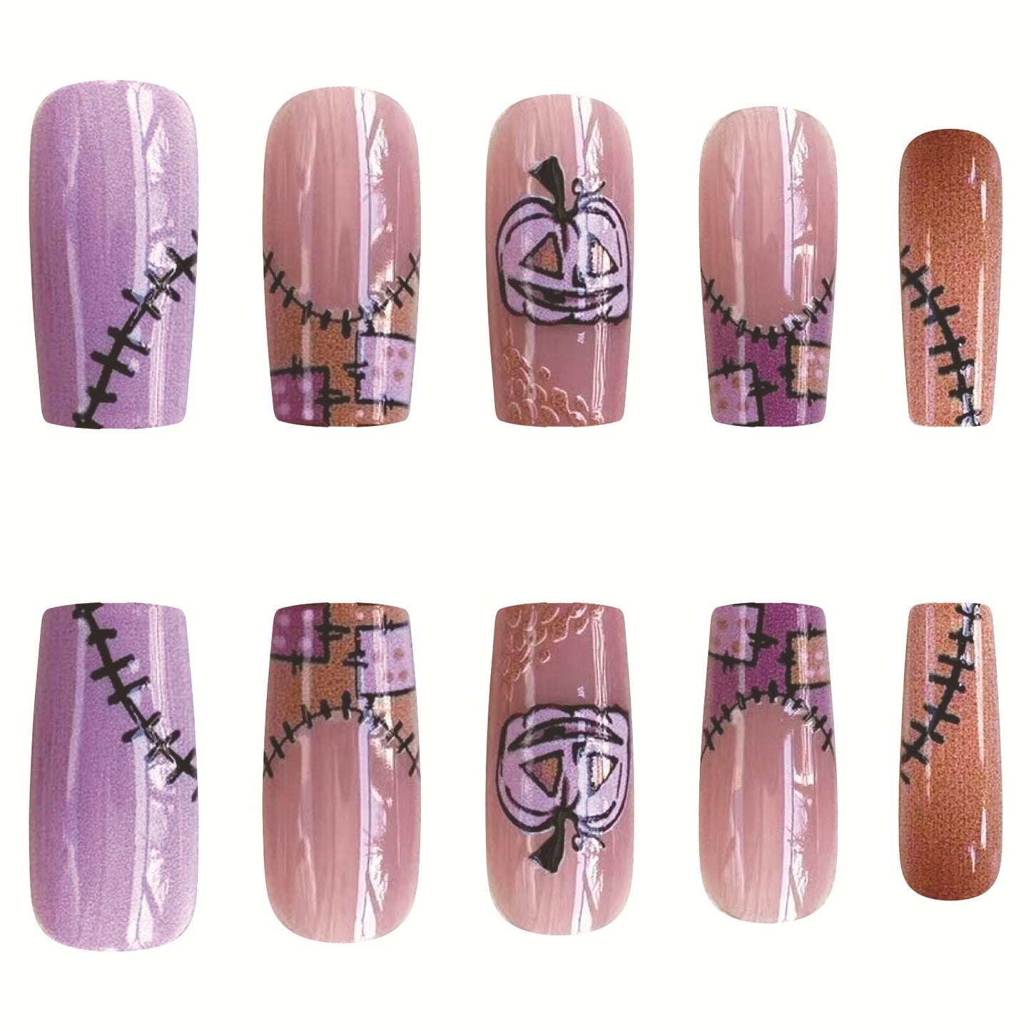 Halloween Thanksgiving Scary Pumpkin Nail Tips French Style