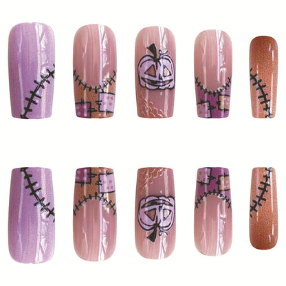 Halloween Thanksgiving Scary Pumpkin Nail Tips French Style