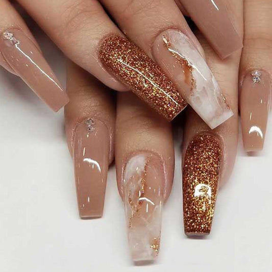 Gold Powder Ombre Diamond Nail Tips