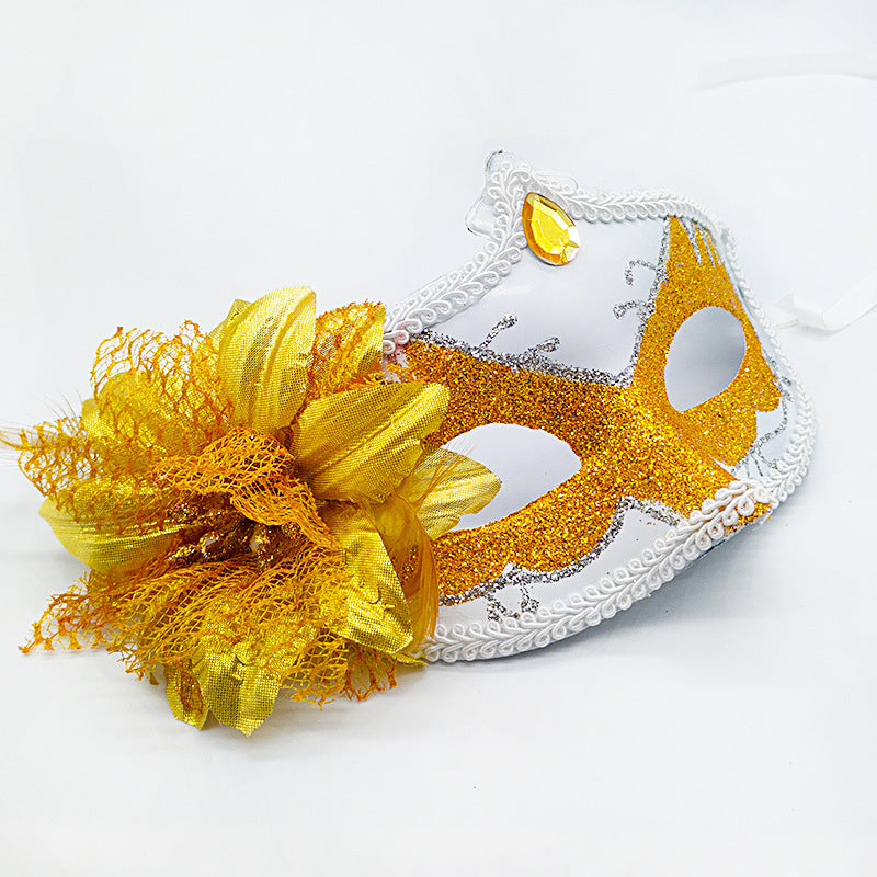 Painted Gold Powder Side Feather Eye Mask