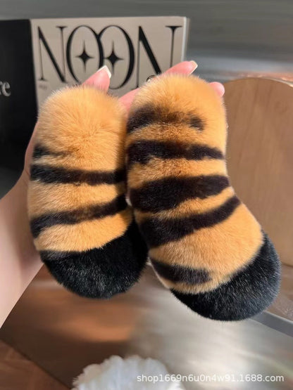 Cute Otter Rabbit Fur Tiger Tail Keychain Plush Gift