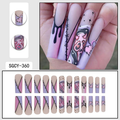 French Stripe Ghost Face Halloween Nail Tips