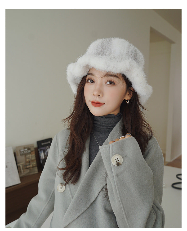 Elegant Ruffled Mink Fur Beret Hat