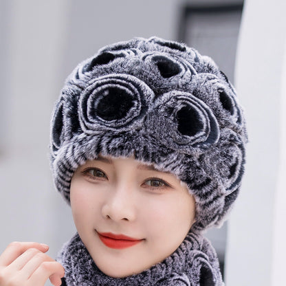 Winter Real Rabbit Fur Flower Ear Flap Hat