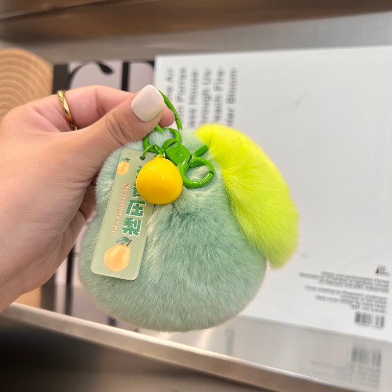 Fuzzy Pear Keychain - Cute Faux Fur Accessory