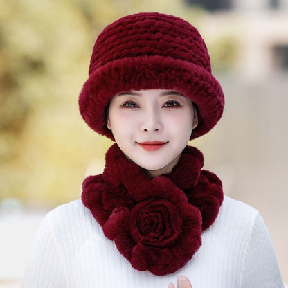 Winter Real Rabbit Fur Hat & Scarf Set - Warm & Stylish