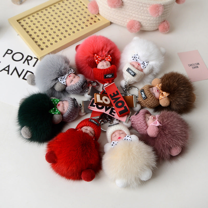 Cute Fox Fur Ball Sleepy Doll Keychain - Bag Charm