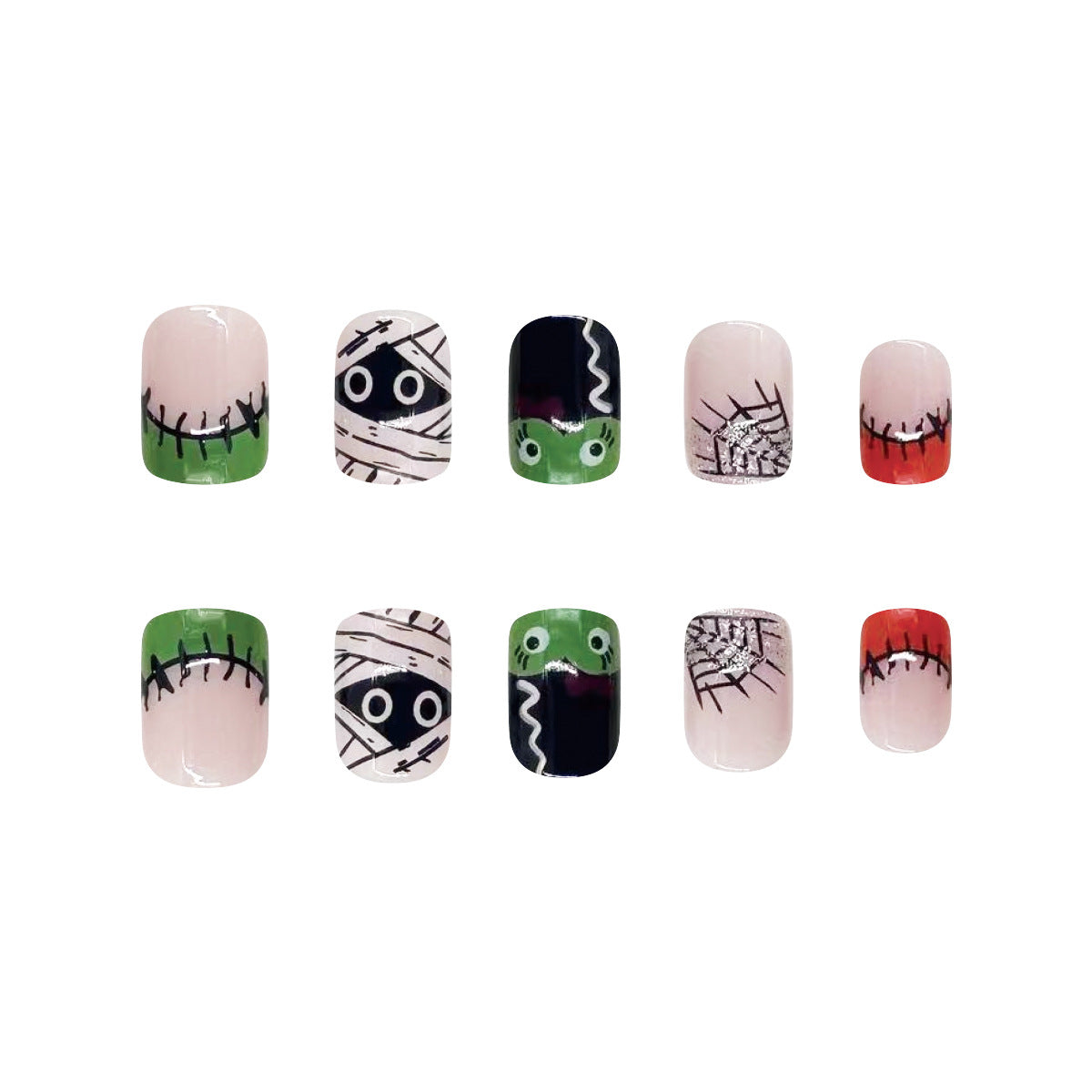 Halloween Cartoon Mummy Kappa Silver Glitter Nail Tips