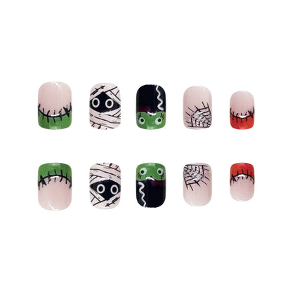 Halloween Cartoon Mummy Kappa Silver Glitter Nail Tips