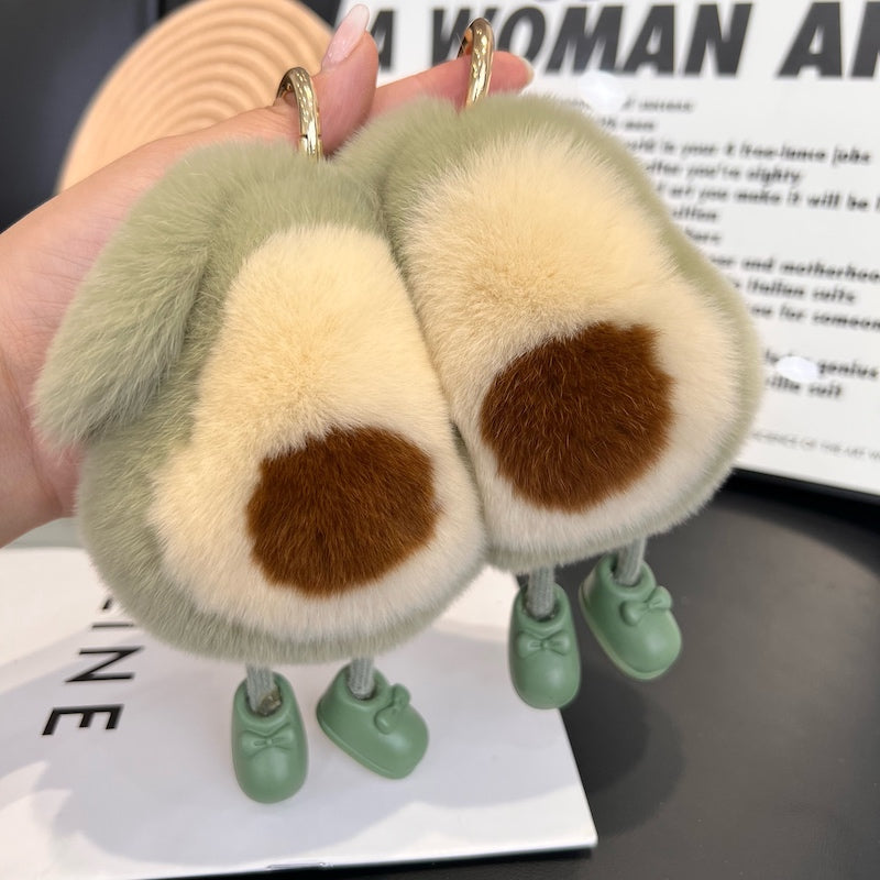 Cute Avocado Otter Fur Keychain Plush Toy Bag Charm