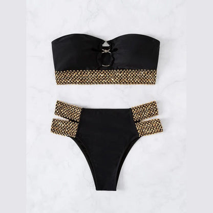 Golden Sequin High-Waisted Bikini Set Swimsuit