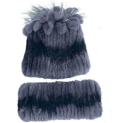 Warm Real Rabbit Fur Ear Flap Hat & Scarf Set