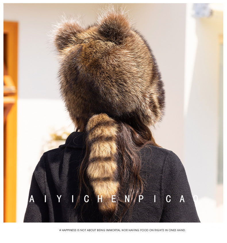 Warm Raccoon Fur Ear Flap Hat - Unisex Winter Accessory