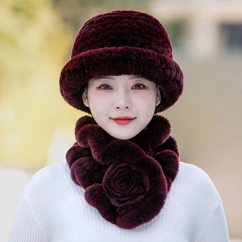 Winter Real Rabbit Fur Hat & Scarf Set - Warm & Stylish