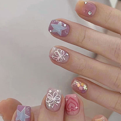 Square Fall Nails with Butterflies, Hearts, and Stars: 24-Piece Sweet Nail Wraps