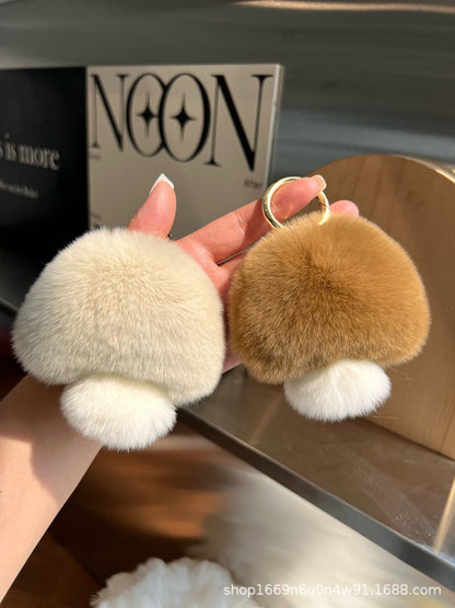 Chic Faux Fur Mushroom Keychain - 10cm Ins Trend