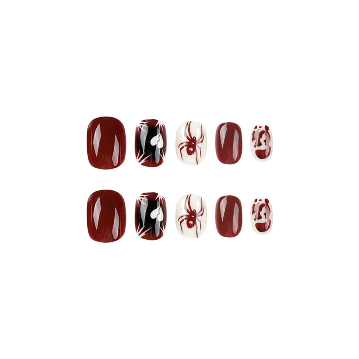 Wholesale Red-White Contrast Nail Art Tips with Heart and Spider Designs-Homeunderwear