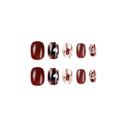 Wholesale Red-White Contrast Nail Art Tips with Heart and Spider Designs-Homeunderwear