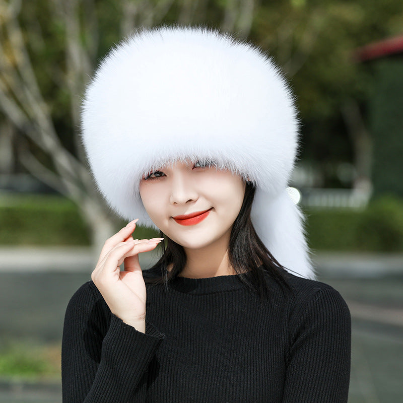 Warm Fox Fur Pom Pom Hat - Winter Accessory