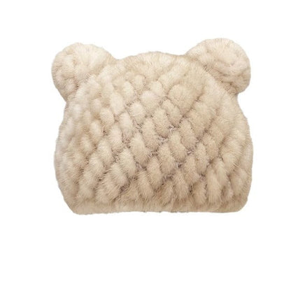 Winter Mink Fur Beanie with Cat Ears - Cozy & Cute