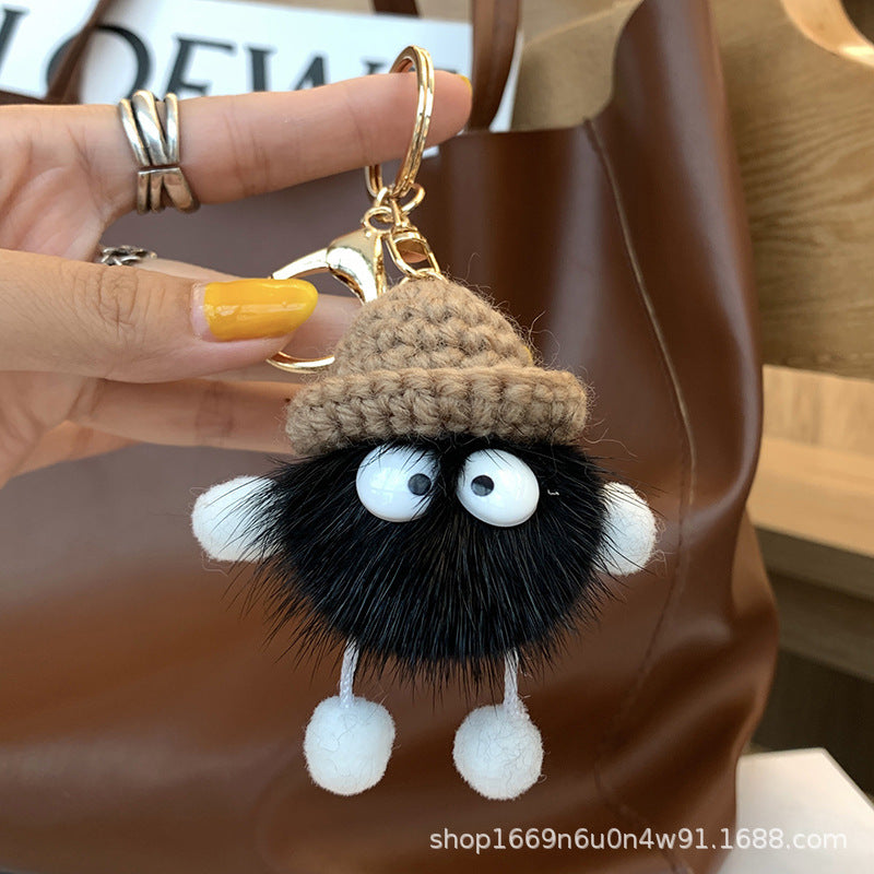 Cute Coal Ball Faux Fur Charm - Keychain & Bag Accessory