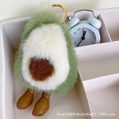 Cute Avocado Otter Fur Keychain Plush Toy Bag Charm