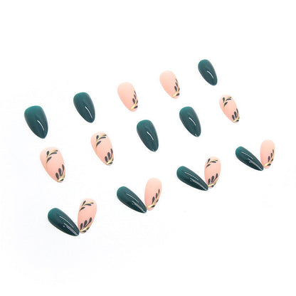 Cool Minimalist Green Leaf Nail Tips, Deep Green