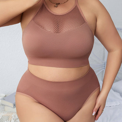 Plus Size Cutout Mesh Bra Set